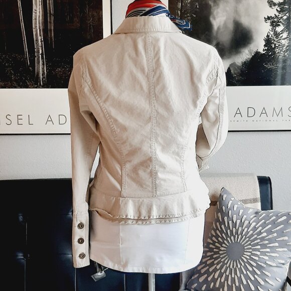 VTG DKNY JEANS tan cotton canvas military utility peplum jacket Sz M - Picture 2 of 12